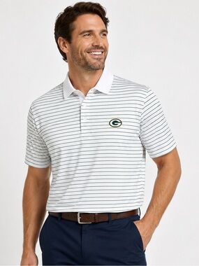 Cutter & Buck White Polo with Thin Green Stripes and Team Patch
